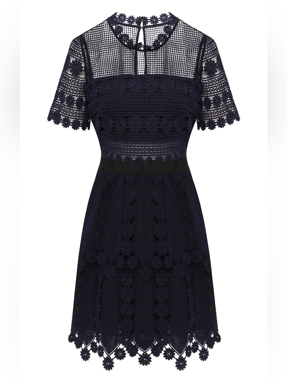 Self-Portrait Navy Black Lace Short Sleeve Sheer Mini Dress US Size 4